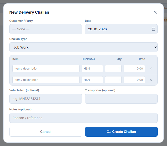 New Delivery Challan