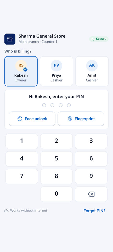 Who is billing? PIN, face or fingerprint