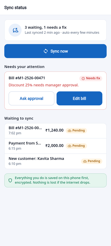 Sync status — works without internet