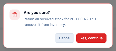 Return all received stock — confirm first