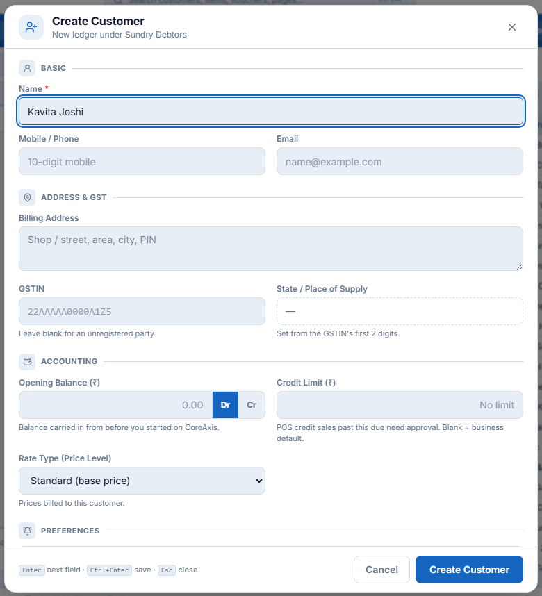 Create Customer from the POS