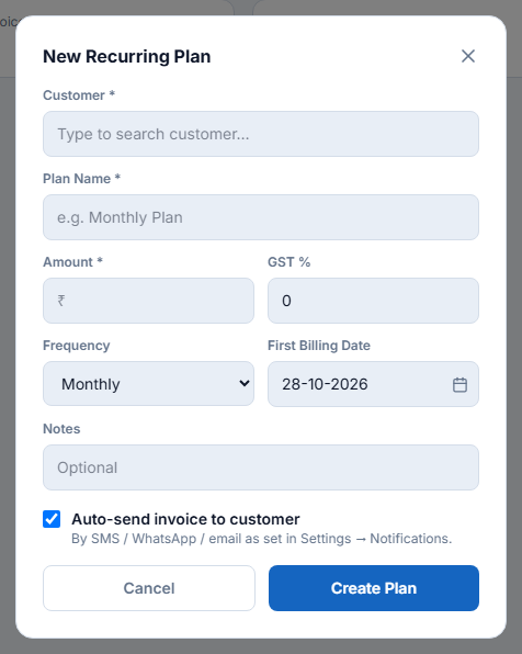 New Recurring Plan