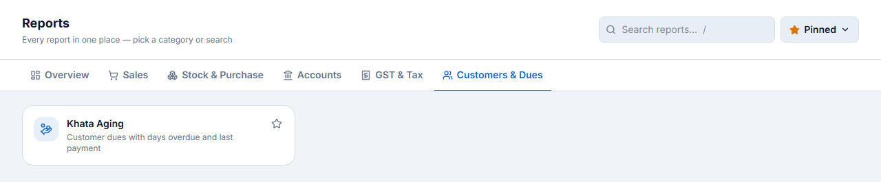 Customers &amp; Dues reports