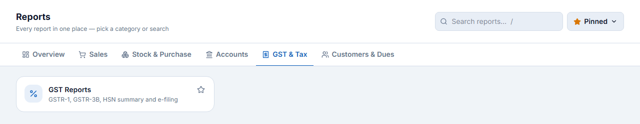GST &amp; Tax reports