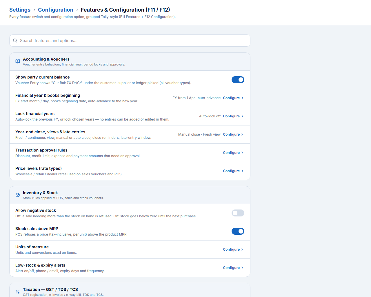 Features &amp; Configuration