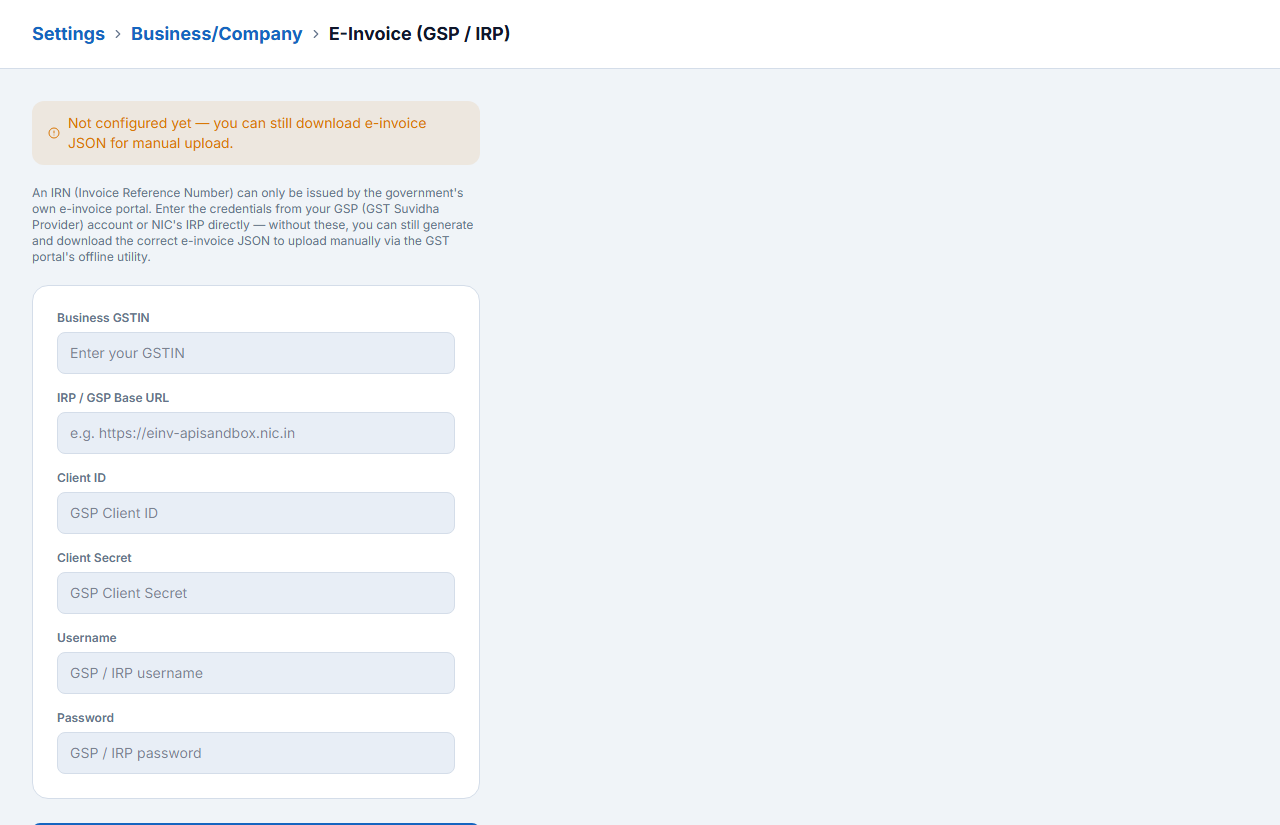 E-Invoice credentials