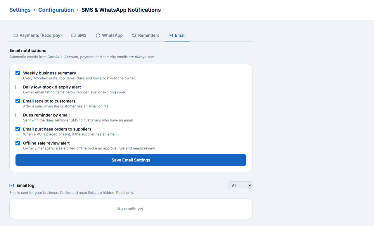 Email notifications