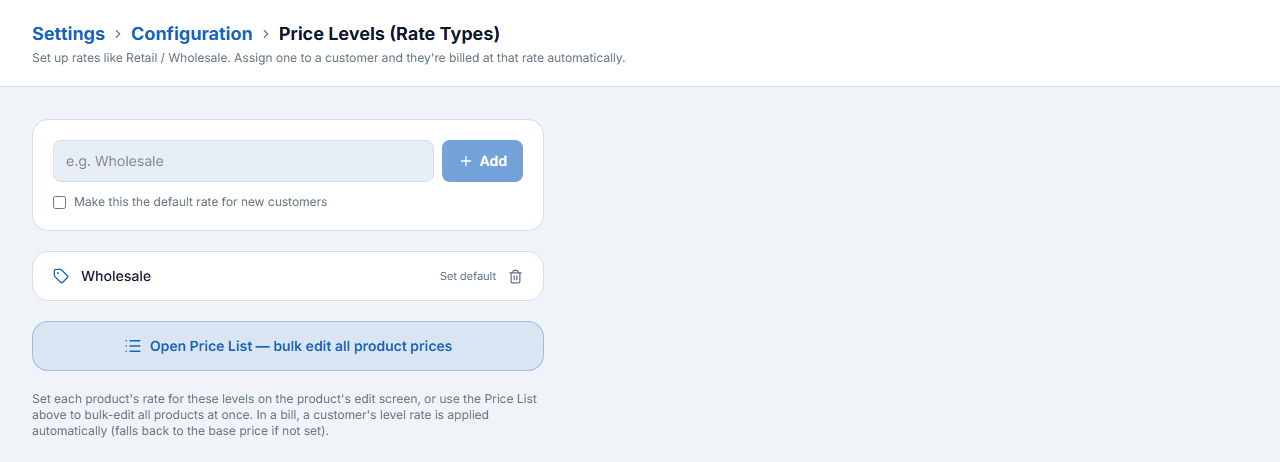 Price Levels — Wholesale