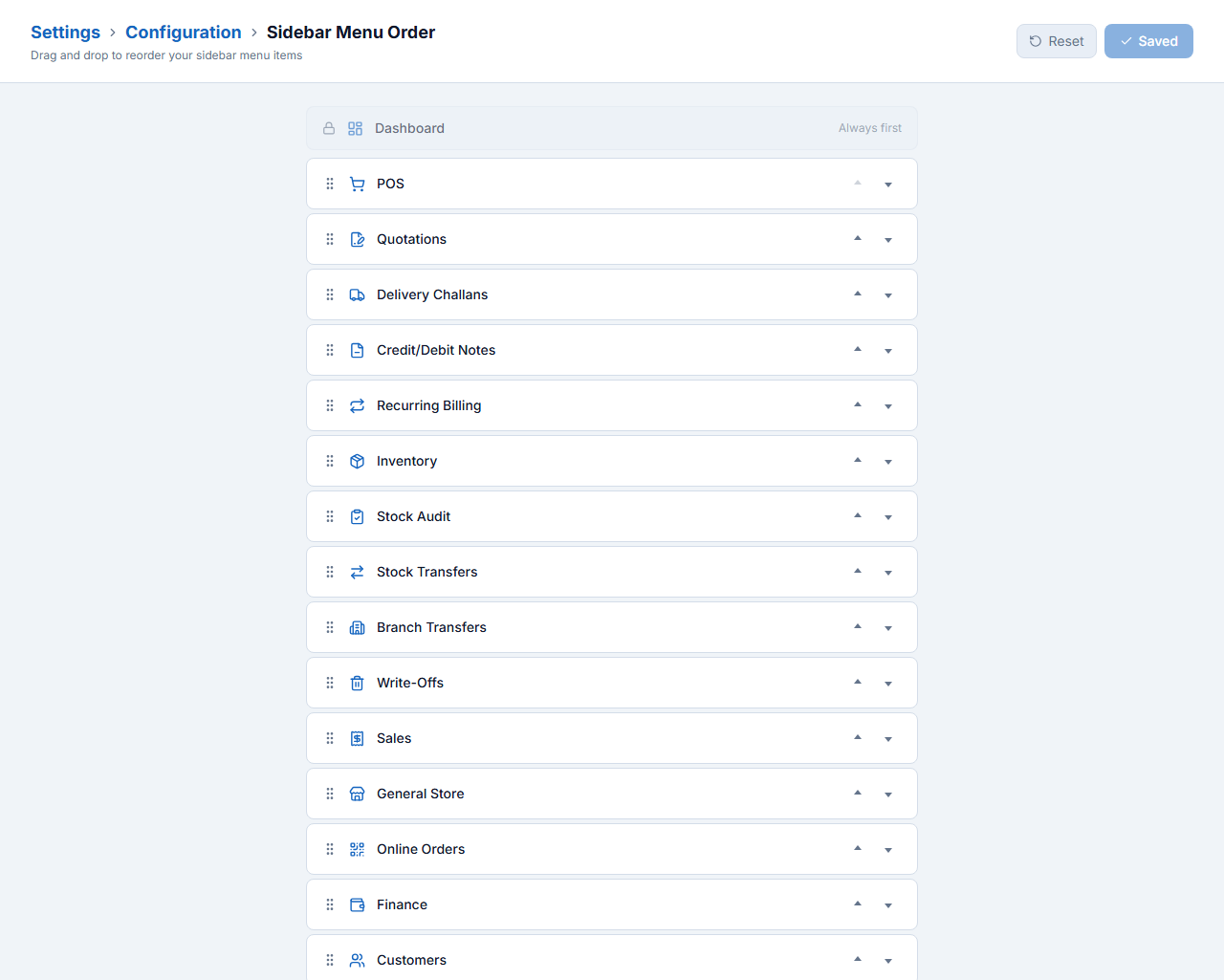Sidebar Menu Order — drag to reorder
