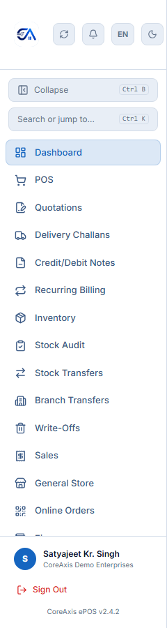 Expanded sidebar