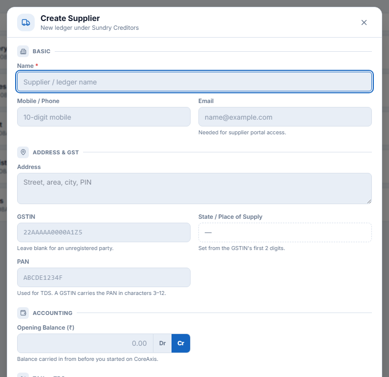 Create Supplier